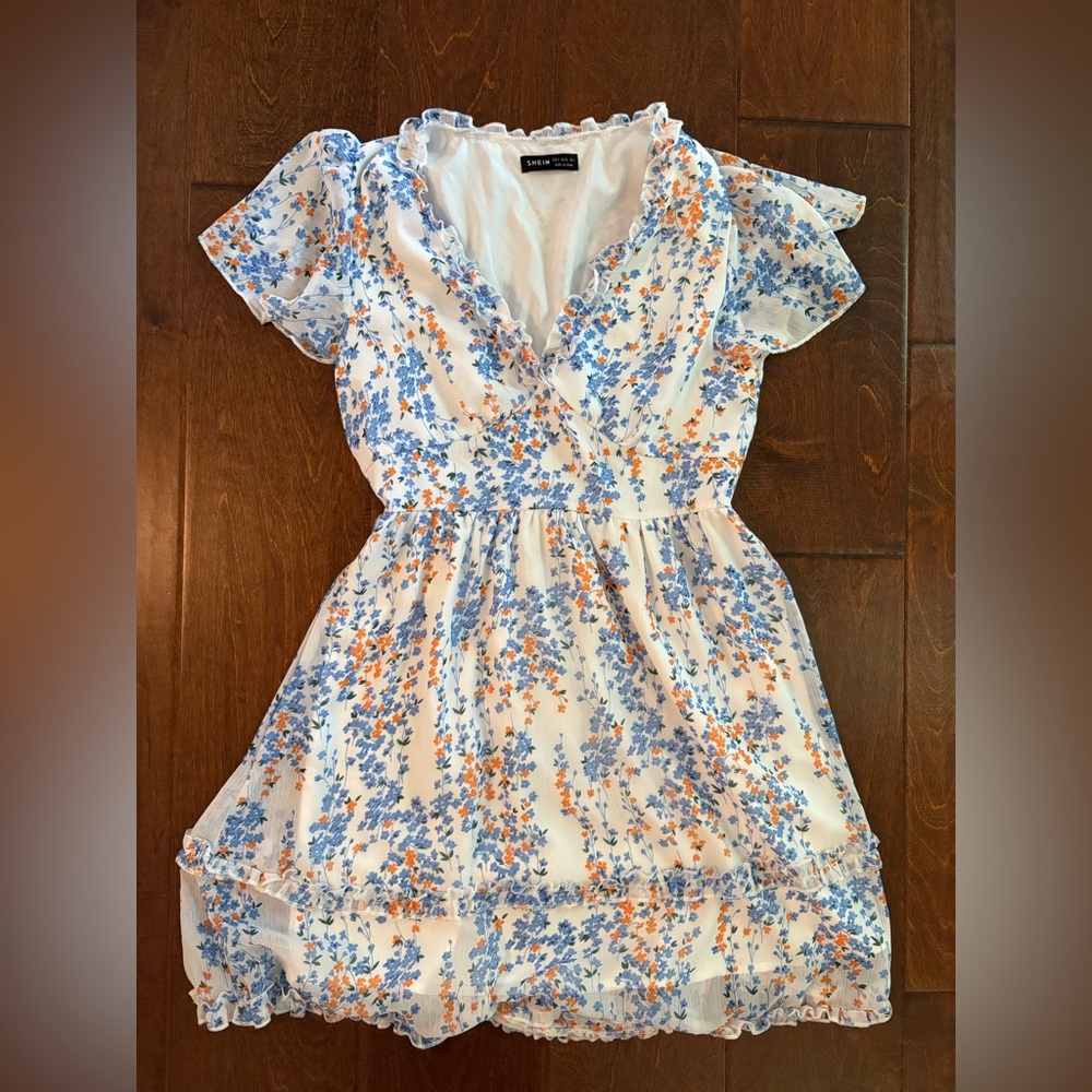 SHEIN Floral Mini Dress - Blue and Orange